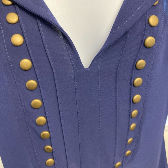 Sheer Navy Blouse w/ Gold Button Accents - Picture 6 of 7